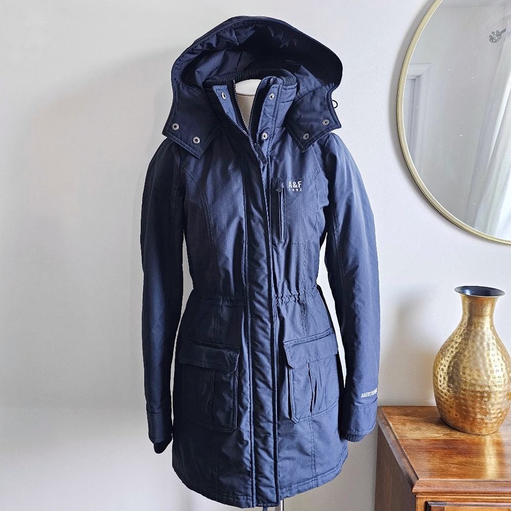 Abercrombie & Fitch All Season Weather Warrior Hooded Winter Coat Navy Blue Sz S